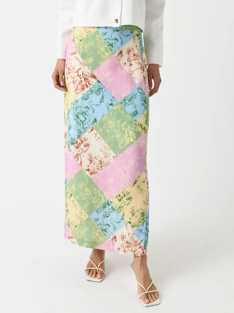 Kitri Floral Colorful Patchwork 90s Style Skirt
