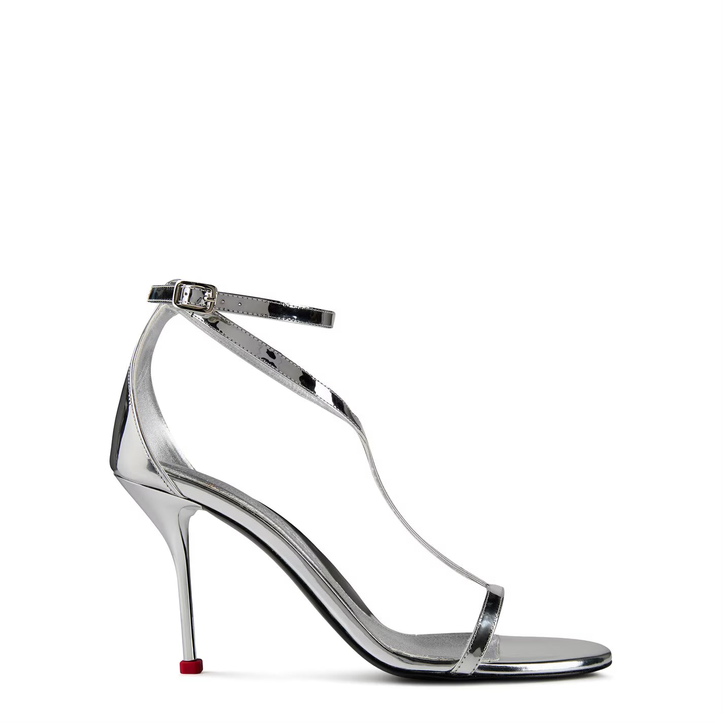 Alexander McQueen Silver Mirror Leather Harness Heeled Sandals 90