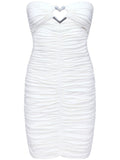 Area NYC White Heart Ring Ruched Mini Dress
