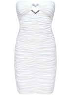 Area NYC White Heart Ring Ruched Mini Dress