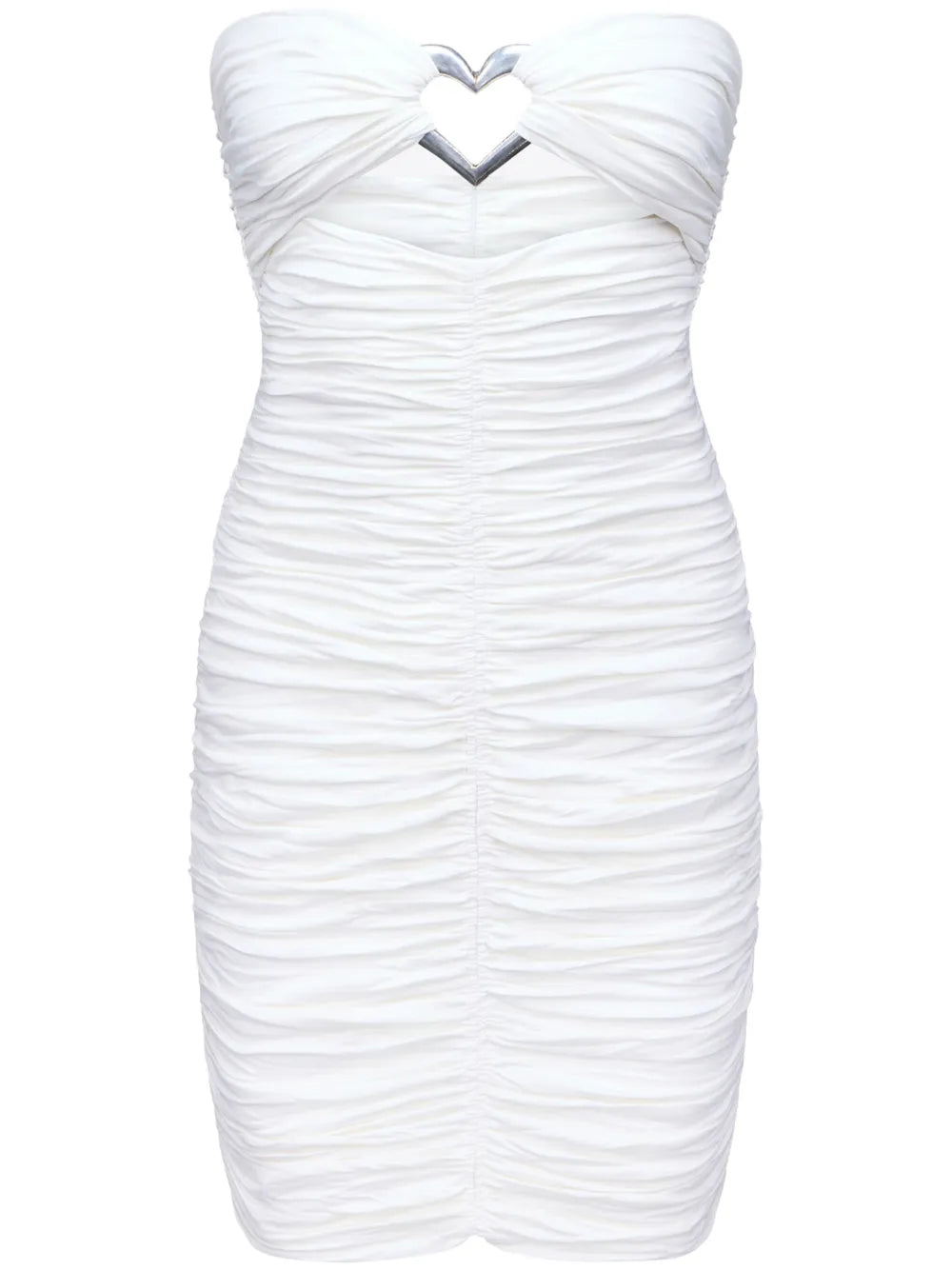 Area NYC White Heart Ring Ruched Mini Dress