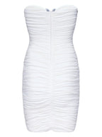 Area NYC White Heart Ring Ruched Mini Dress