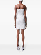 Area NYC White Heart Ring Ruched Mini Dress