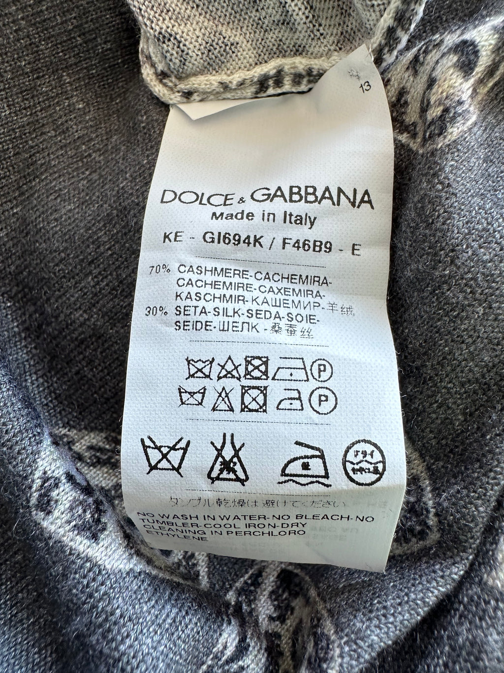 Dolce Gabbana Grey Cashmere Silk Jumper with Polo Neck