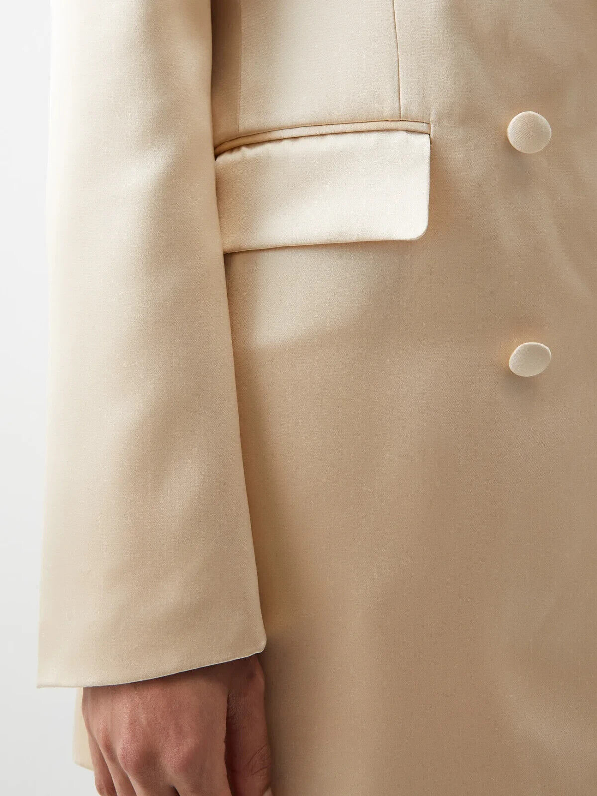 GABRIELA HEARST Satin Beige Elmore Double Breasted Blazer Jacket - House Of Huntington