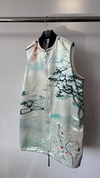 LANVIN Painting Satin Long Bomber Vest Jacket