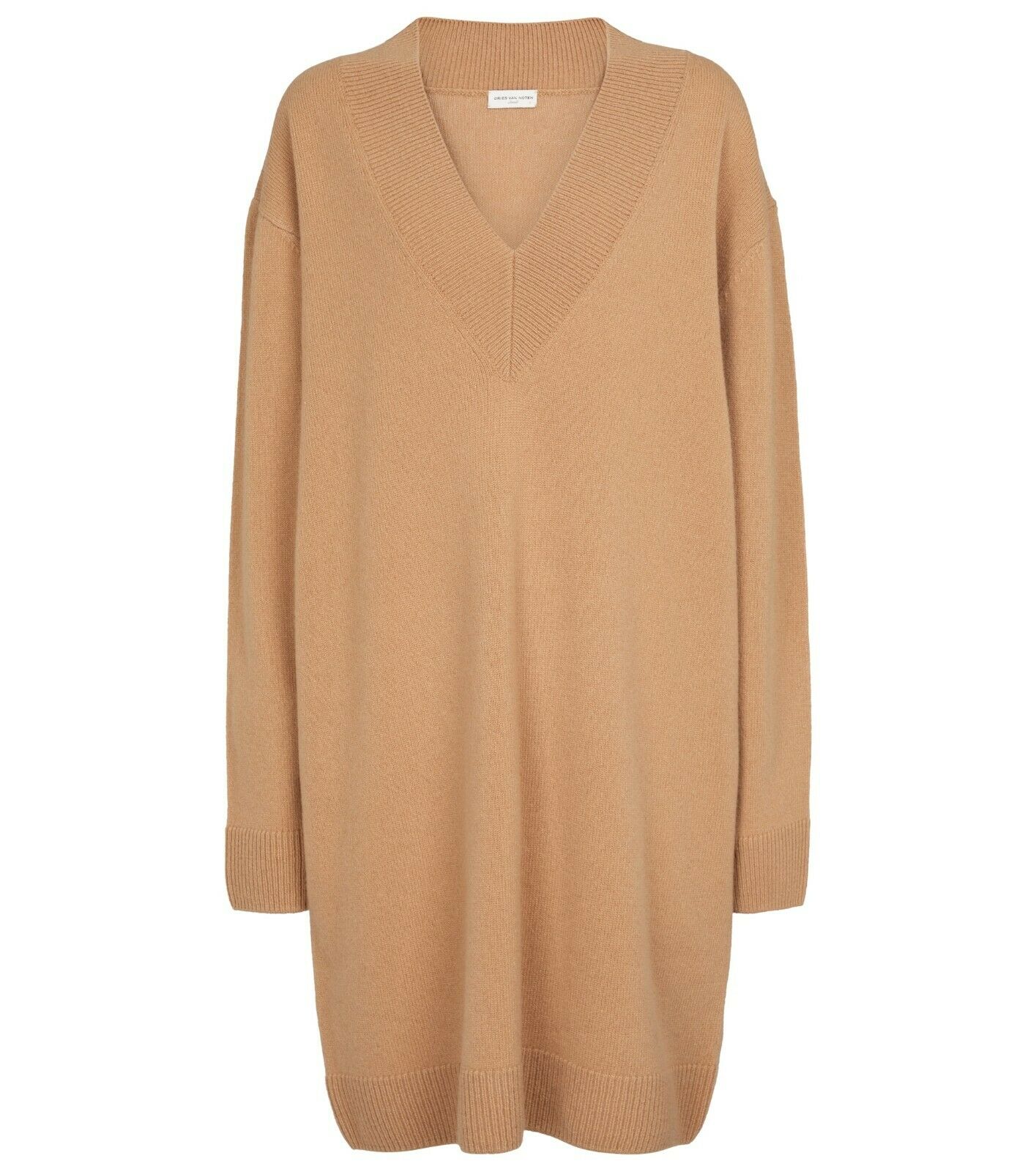 DRIES VAN NOTEN Taluka Wool V-Neck Camel Sweater Jumper Dress