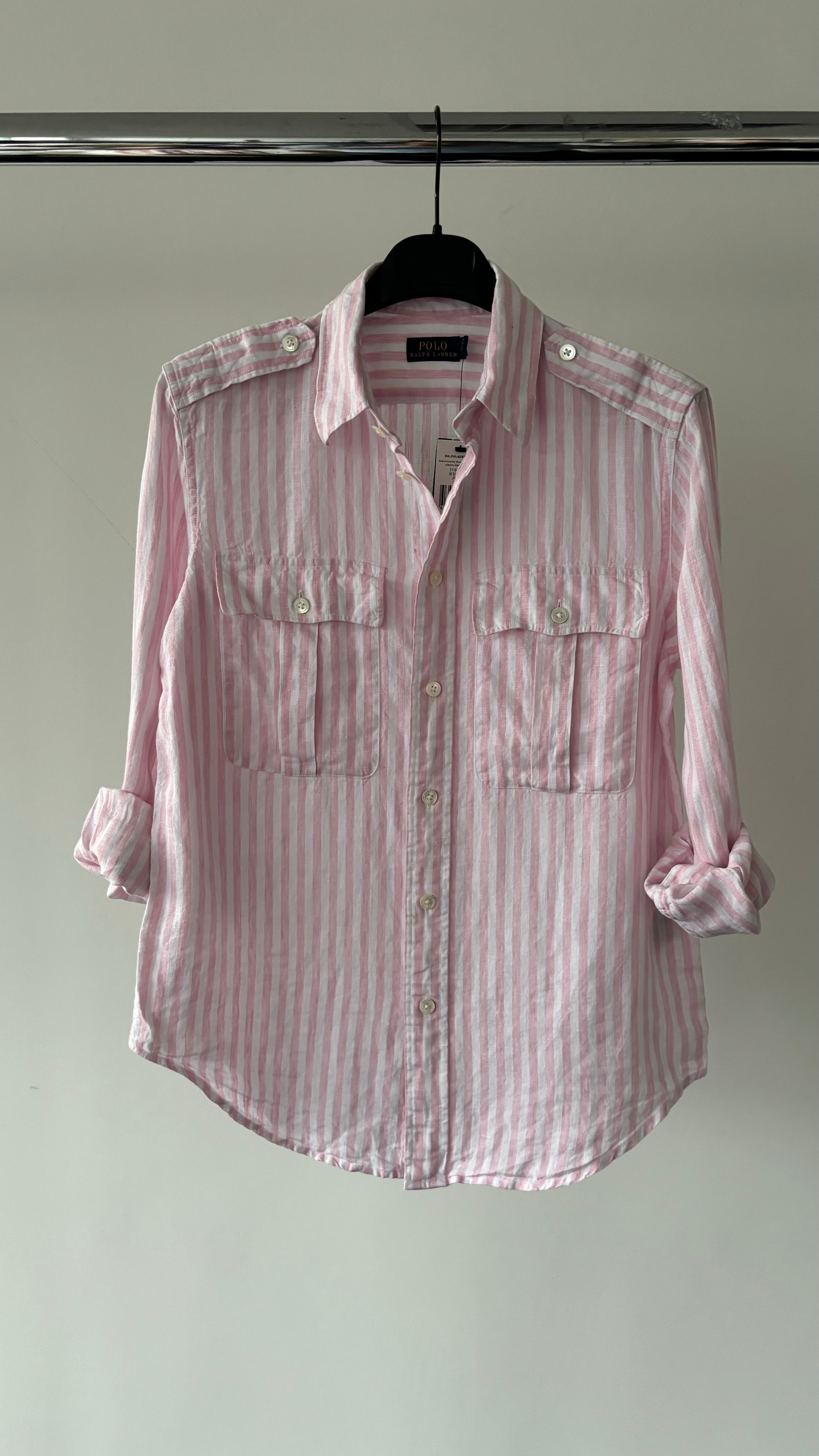 POLO RALPH LAUREN Pink Striped Linen Summer Button-Up Shirt