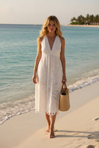 Farm Rio Richelieu Off White Broderie Anglaise Eyelet Midi Dress