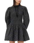 Ganni Ditsy Floral Smock Shirred Velvet Bow Dress