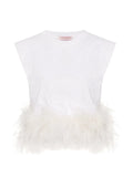 Valentino Garavani White Feather Trim Crop Top