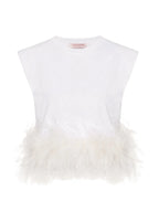 Valentino Garavani White Feather Trim Crop Top