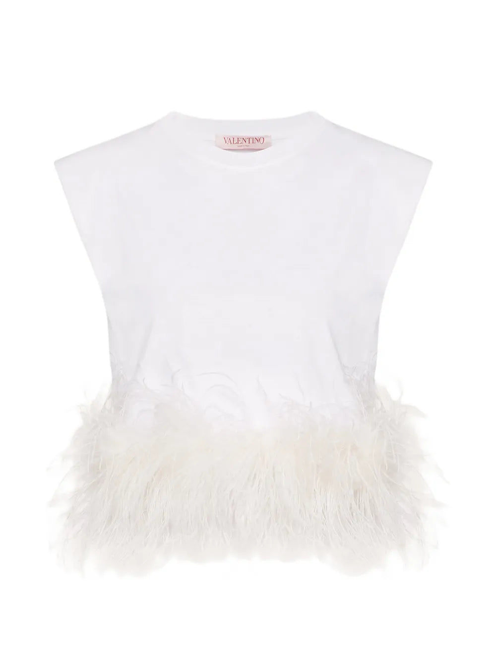 Valentino Garavani White Feather Trim Crop Top