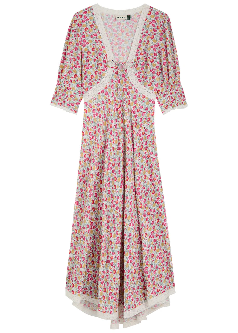 Rixo London Amina Pansy Floral Print Woven Midi Dress