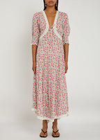 Rixo London Amina Pansy Floral Print Woven Midi Dress