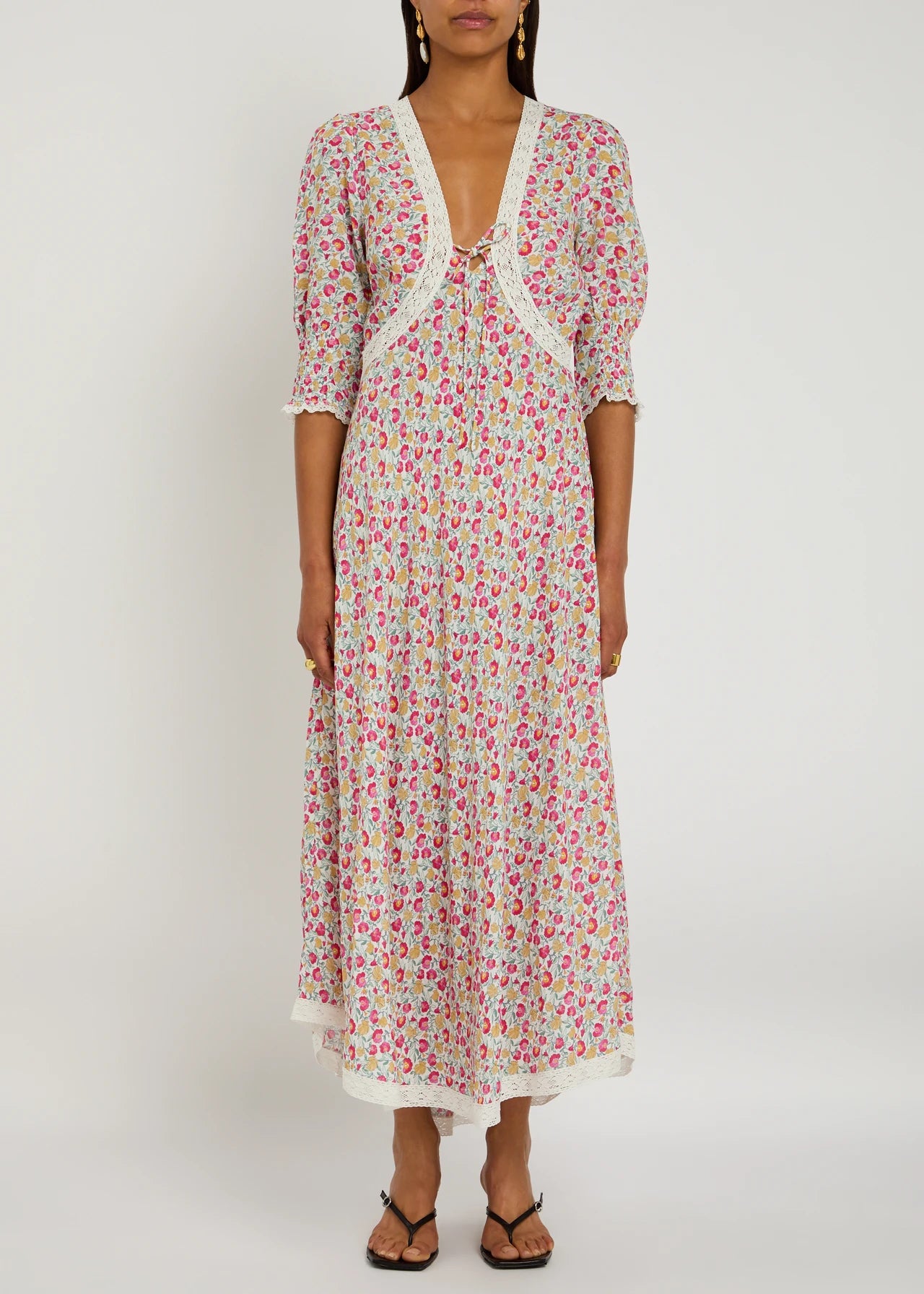 Rixo London Amina Pansy Floral Print Woven Midi Dress