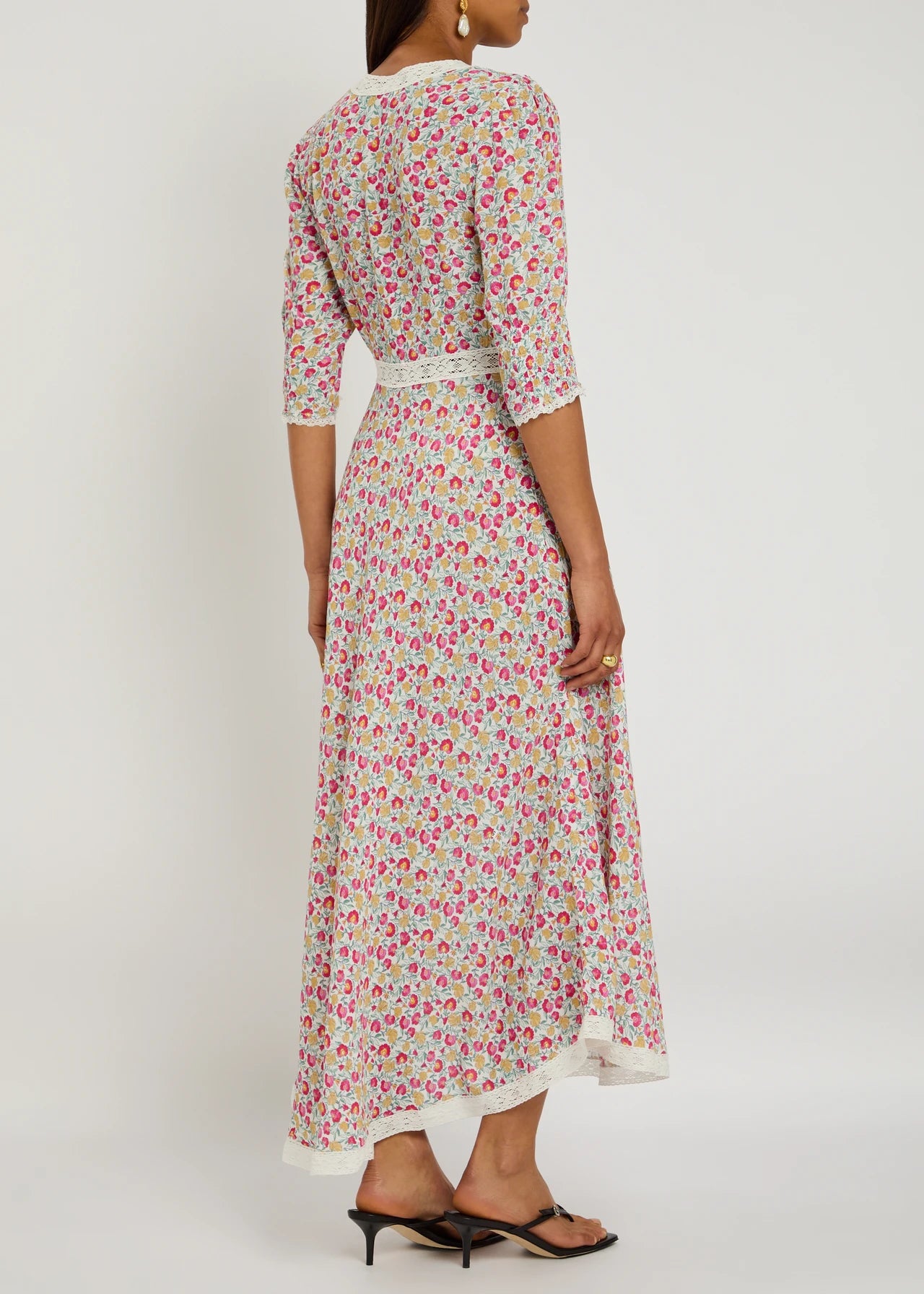 Rixo London Amina Pansy Floral Print Woven Midi Dress