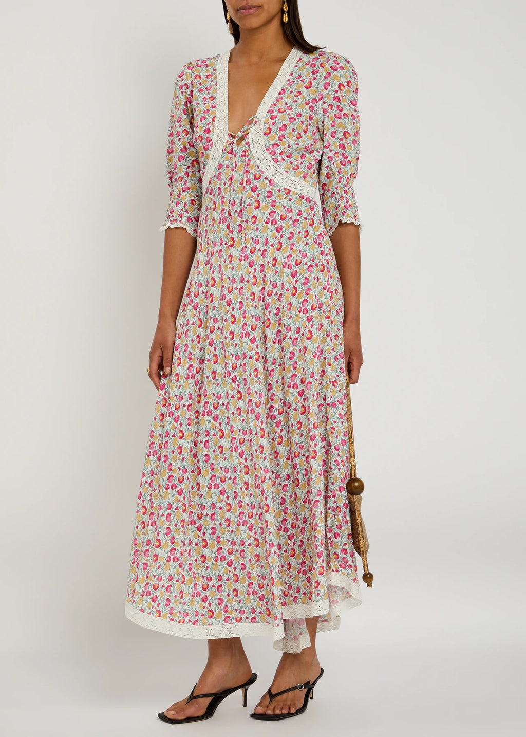 Rixo London Amina Pansy Floral Print Woven Midi Dress