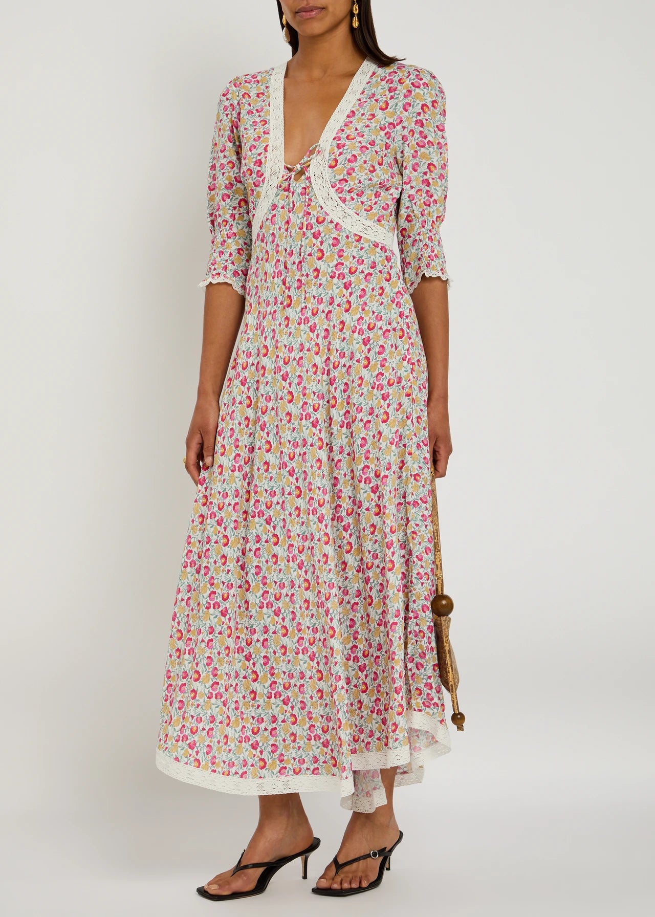 Rixo London Amina Pansy Floral Print Woven Midi Dress