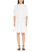 Max Mara White Caronte Cotton Poplin Pleat Hem Shirt Dress