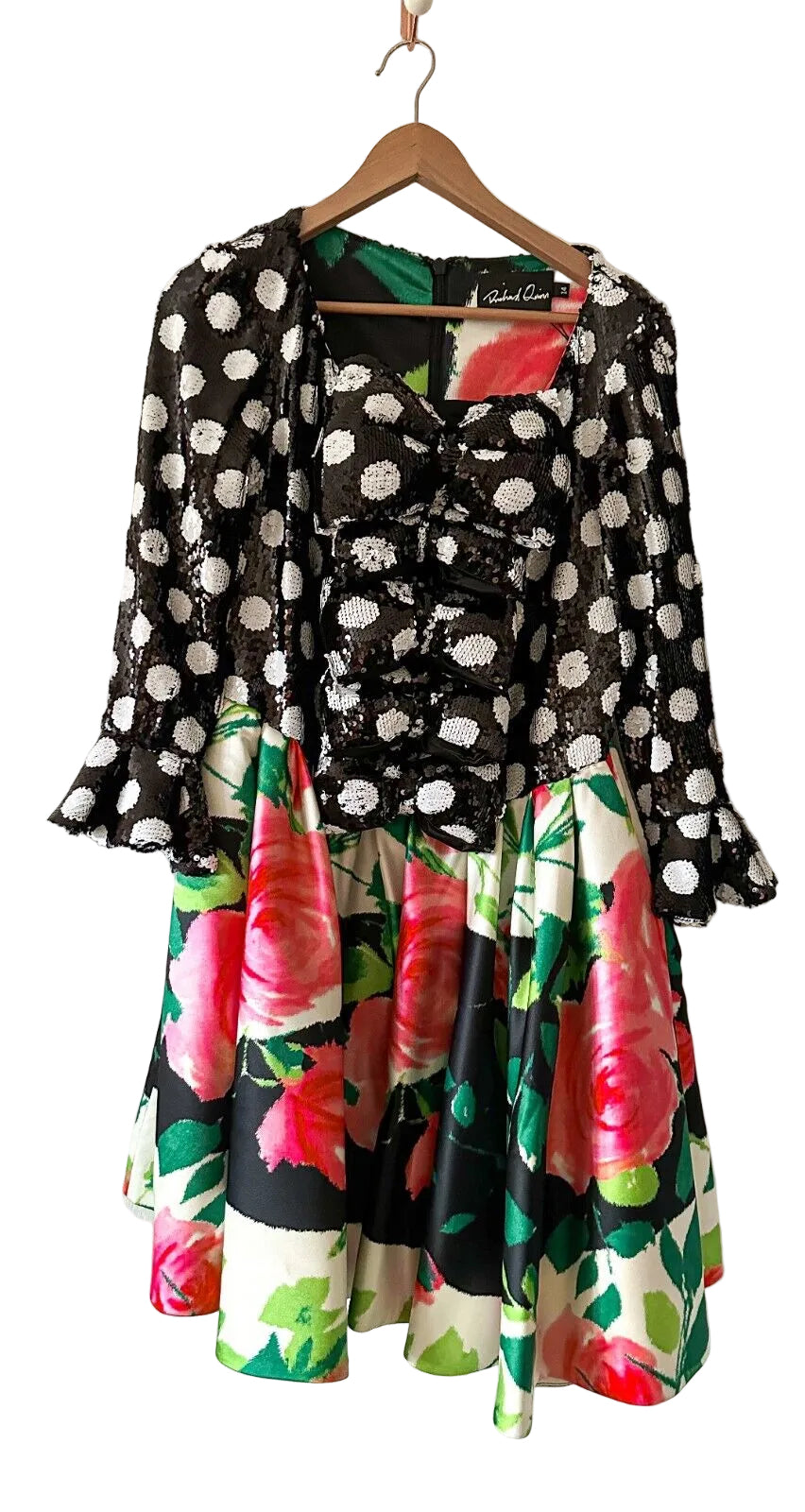 Richard Quinn Polka Dot Sequin Floral Hem Dress - House Of Huntington