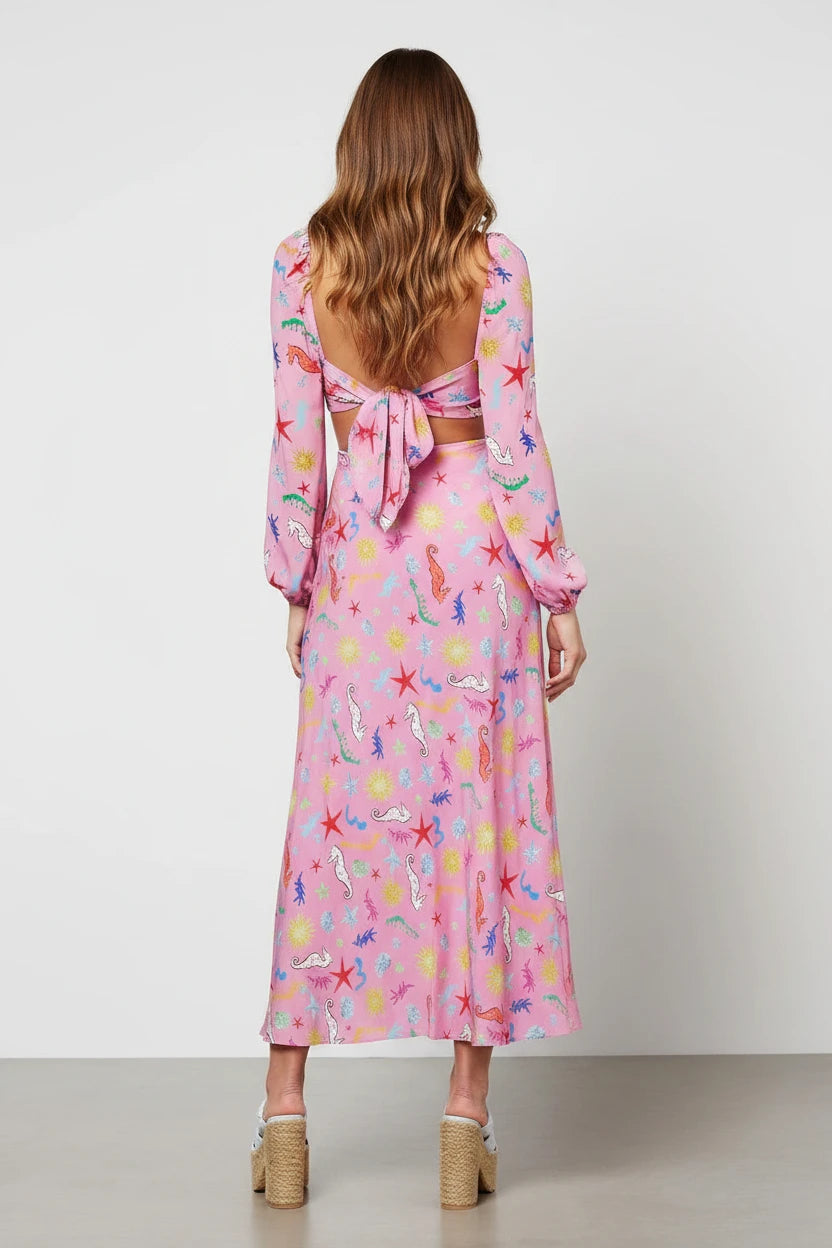 Rixo London Kamilla Pink Seahorse Starfish Print Dress