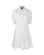 Max Mara White Caronte Cotton Poplin Pleat Hem Shirt Dress