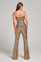 Nadine Merabi Gold Lucinda Chain Strap Sequinned Embellished Jumpsuit