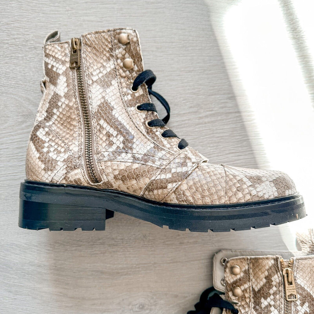 ALLSAINTS Combat Snake Print Lace Zip Chunky Heel Ankle Donita Boots (EU 36)
