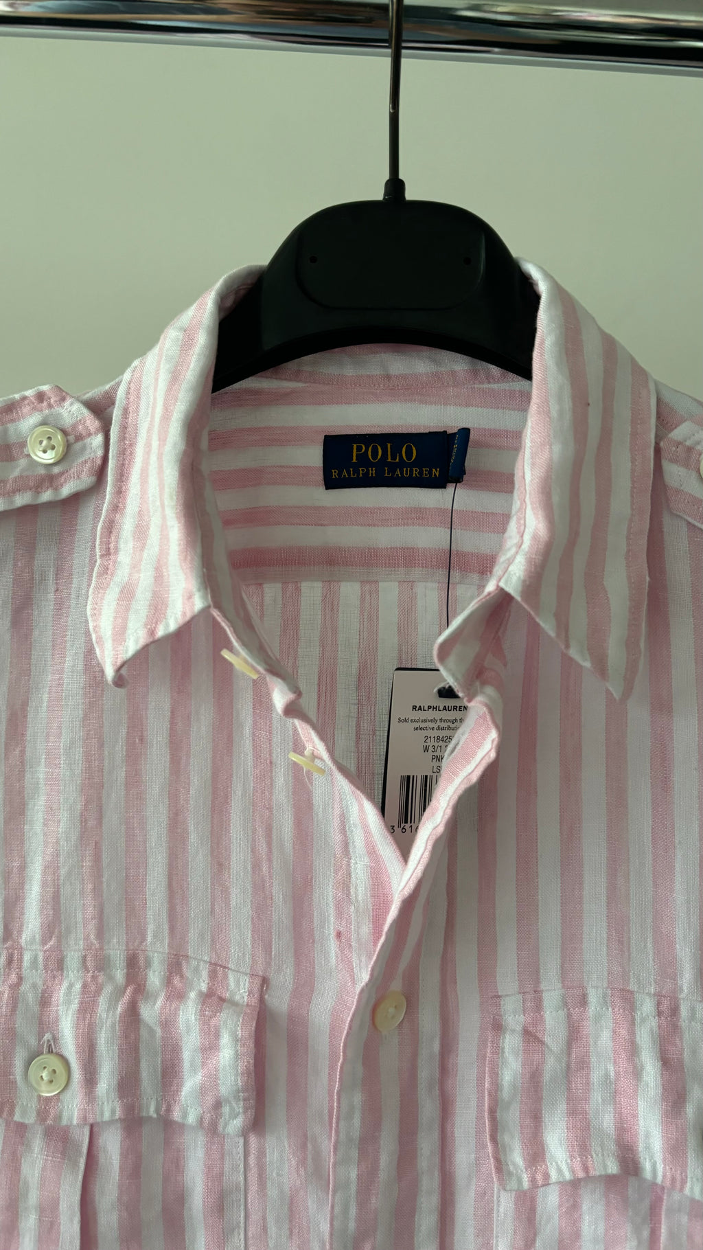 POLO RALPH LAUREN Pink Striped Linen Summer Button-Up Shirt