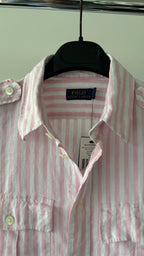 POLO RALPH LAUREN Pink Striped Linen Summer Button-Up Shirt