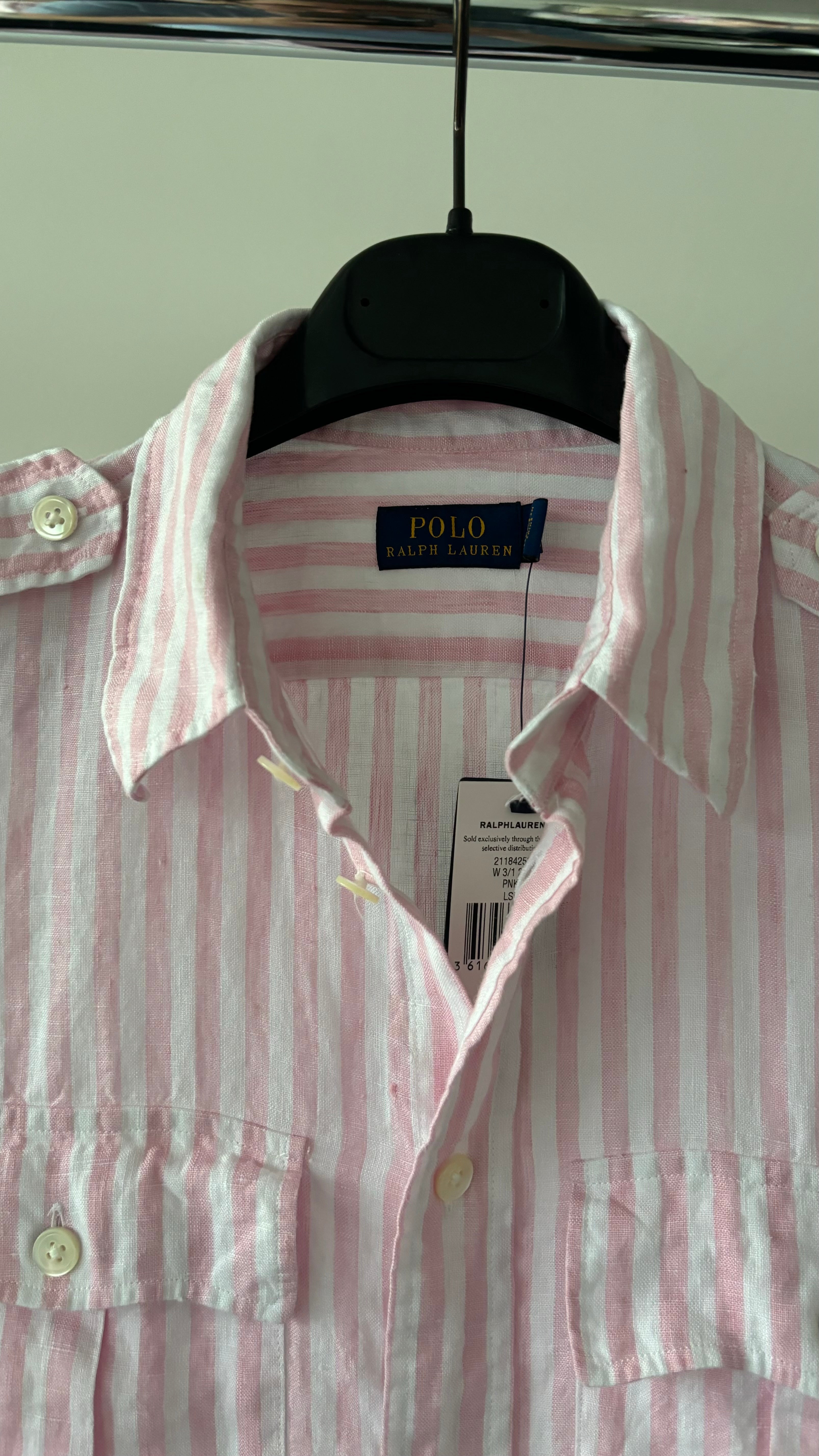 POLO RALPH LAUREN Pink Striped Linen Summer Button-Up Shirt