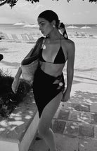 JACQUEMUS La Jupe Black Perola Bead Detail Cut Out Sides Asymmetric Skirt - House Of Huntington
