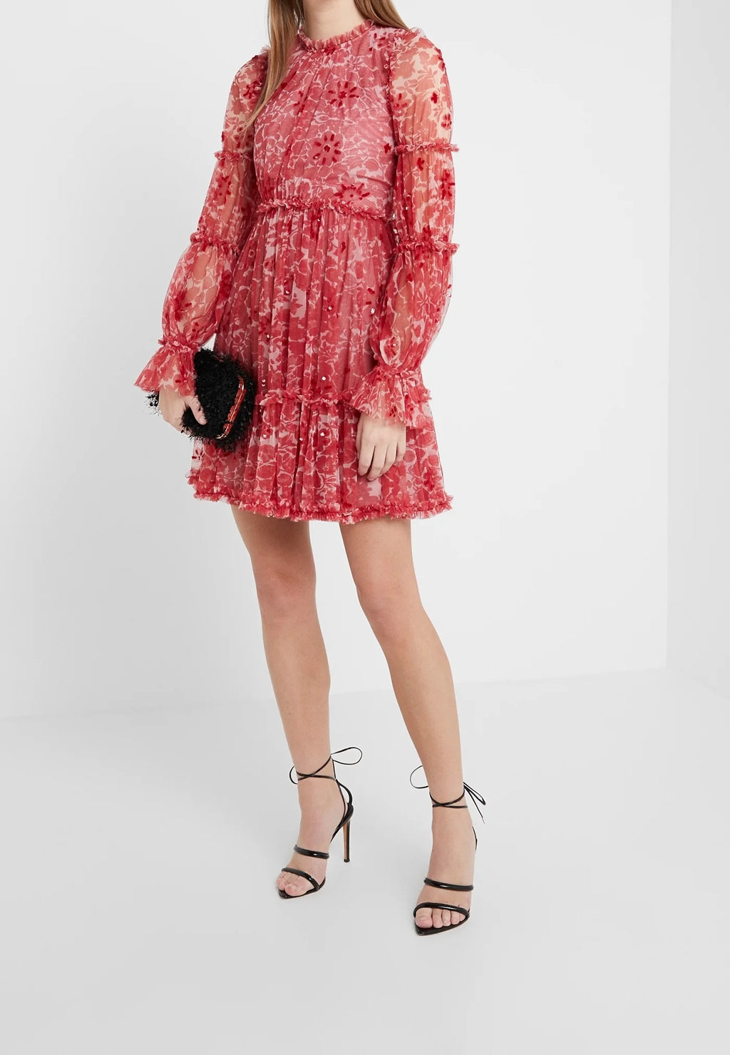 Needle & Thread Red Anya Cherry Flora Long Sleeve Dress