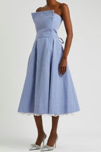 The Vampire's Wife The Good Witch Blue Gingham Flared Strapless Midi Dress - House Of Huntington