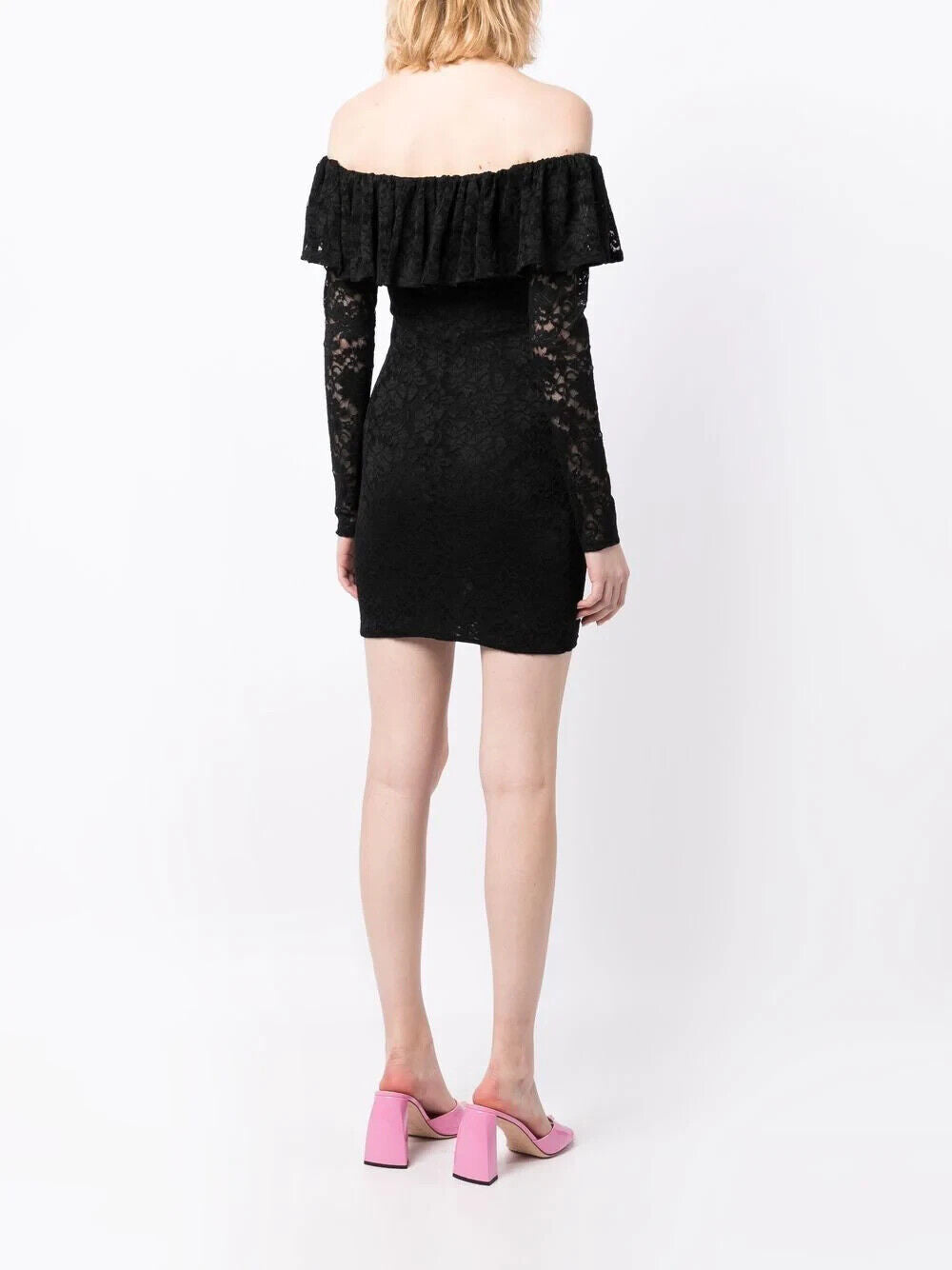 CAROLINE CONSTAS Alessia Black Floral Lace Off Shoulder Mini Dress - House Of Huntington