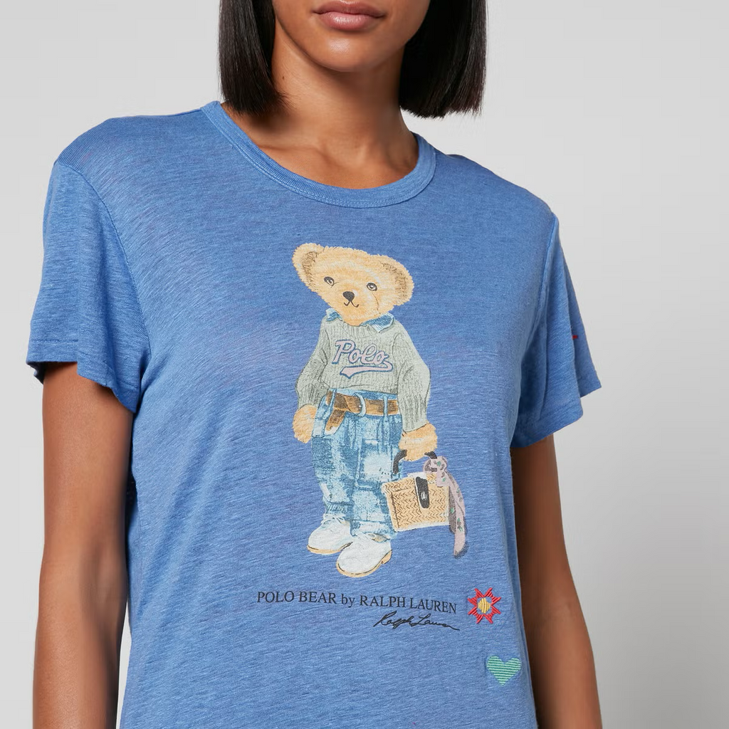 Polo Ralph Lauren Polo Teddy Bear Blue Linen Relaxed Tee