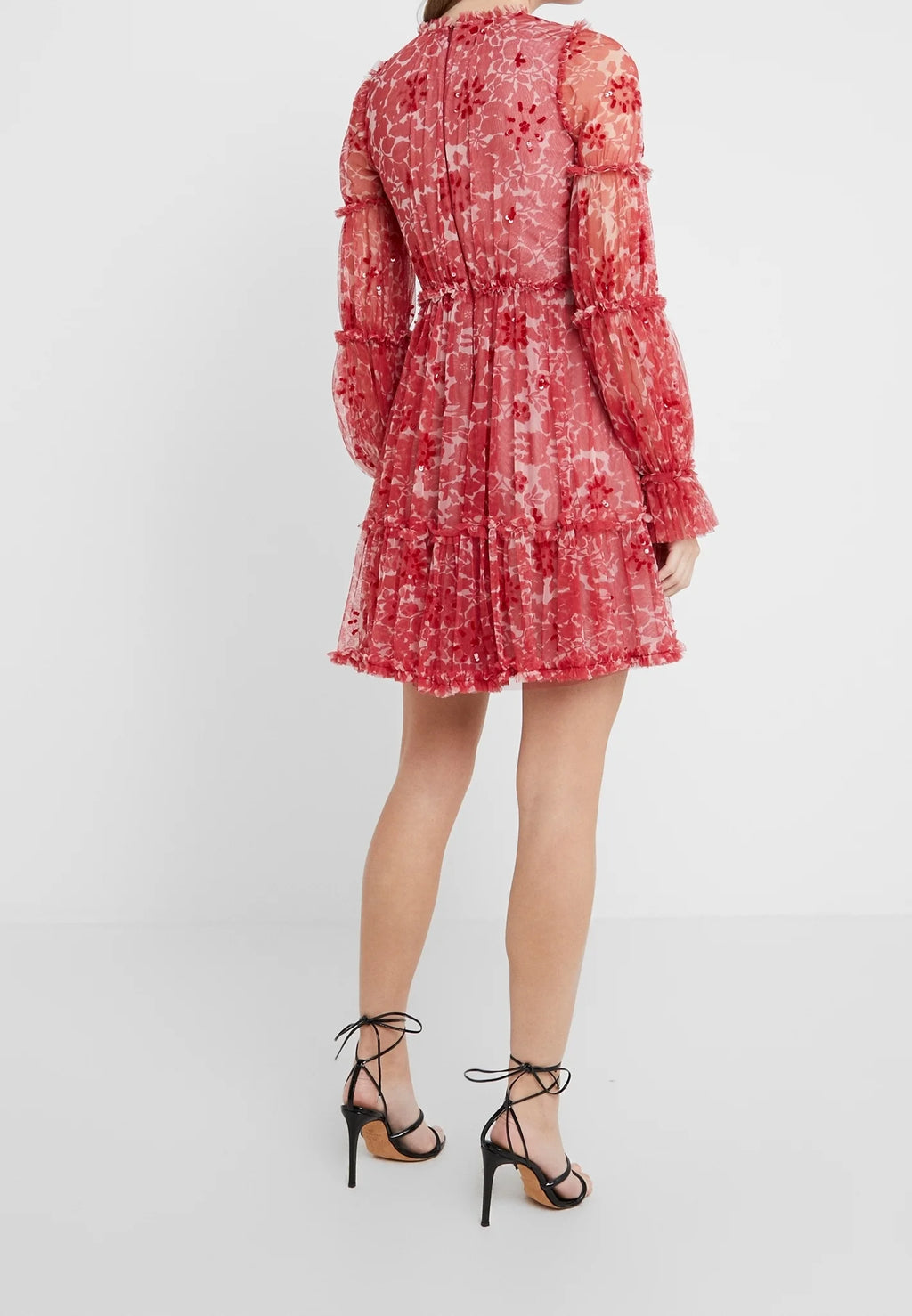 Needle & Thread Red Anya Cherry Flora Long Sleeve Dress