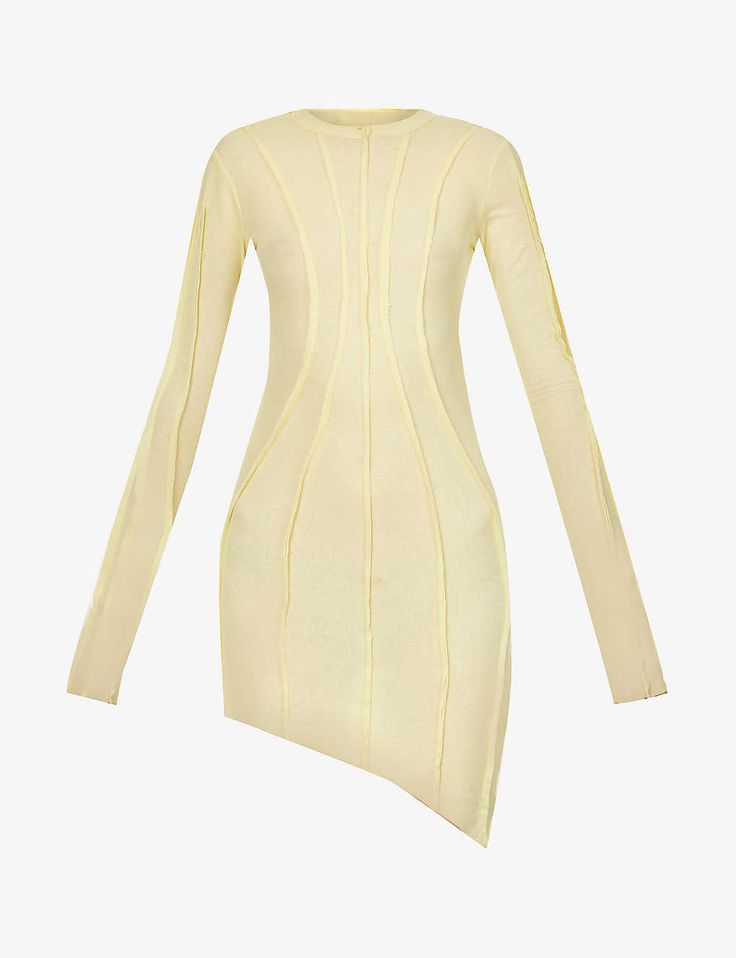 SAMI MIRO VINTAGE Asymmetric Raw Hem Stretch Woven Yellow Mini Dress - House Of Huntington