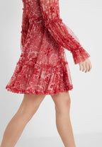 Needle & Thread Red Anya Cherry Flora Long Sleeve Dress