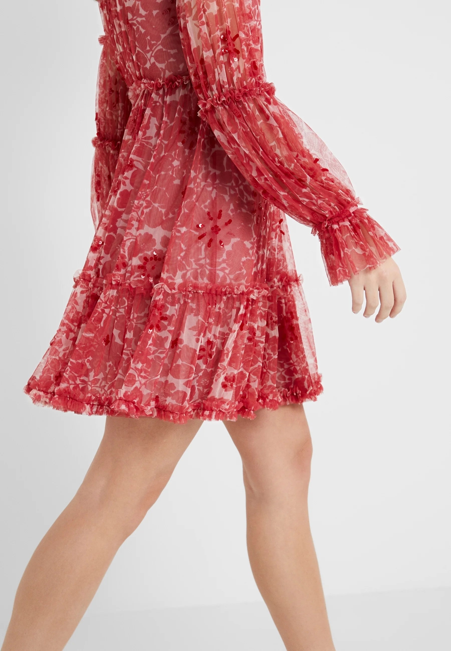 Needle & Thread Rotes Anya Cherry Flora Langarmkleid