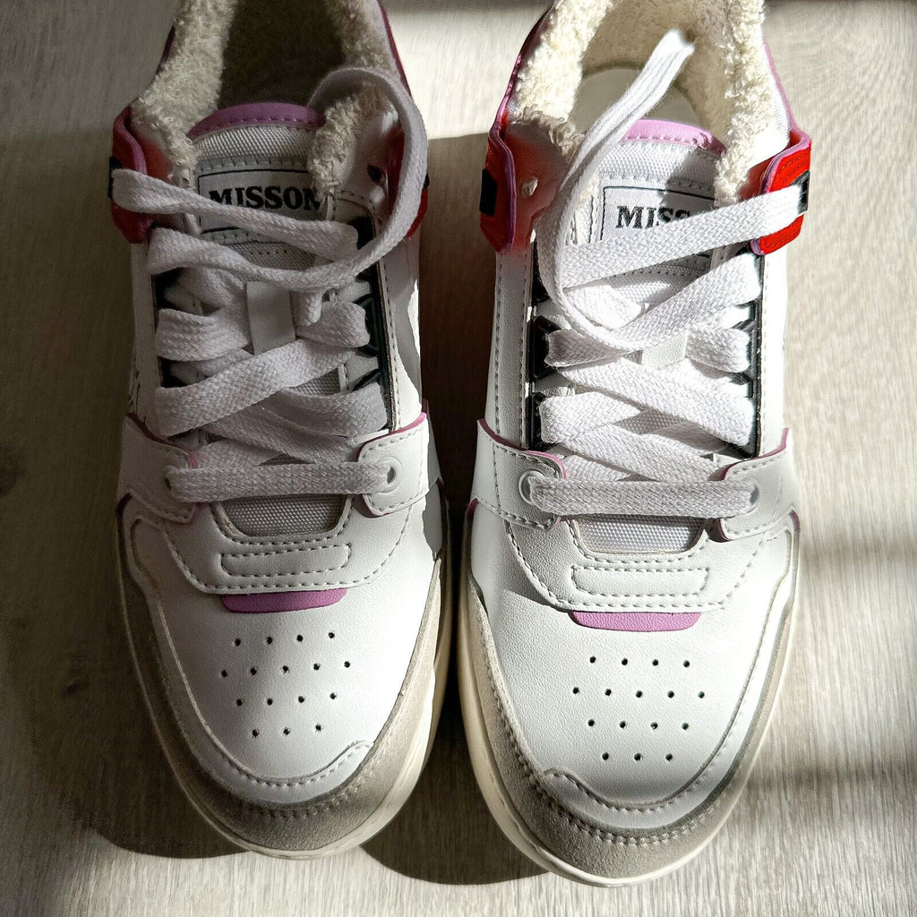 MISSONI Logo 90 White Red Trainers Sneakers + Chevron Bag