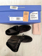 Stuart Weitzman Pearl Crystal Buckle Embellished Lace-up Black Leather Boots