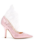 MIDNIGHT 00 Light Pink Ruched PVC Plastic Detail High Heels - House Of Huntington