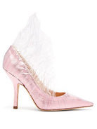 MIDNIGHT 00 Light Pink Ruched PVC Plastic Detail High Heels - House Of Huntington