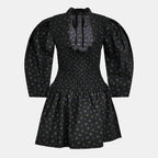 Ganni Ditsy Floral Smock Shirred Velvet Bow Dress
