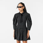 Ganni Ditsy Floral Smock Shirred Velvet Bow Dress
