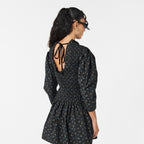 Ganni Ditsy Floral Smock Shirred Velvet Bow Dress