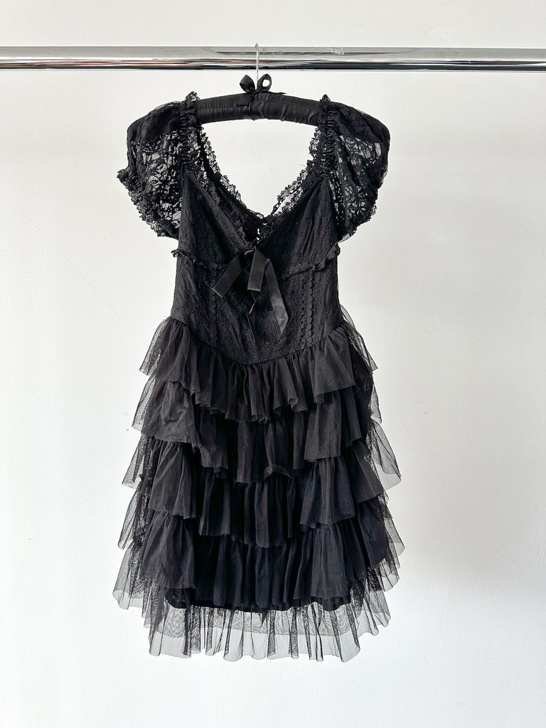 Amy Jane London Black Coquette Tulle Lace Sweetheart Neck Sofia Mini Dress - House Of Huntington