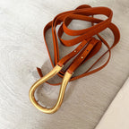 BOTTEGA VENETA Maple Brown Gold Horsebit Buckle Double Strap Belt